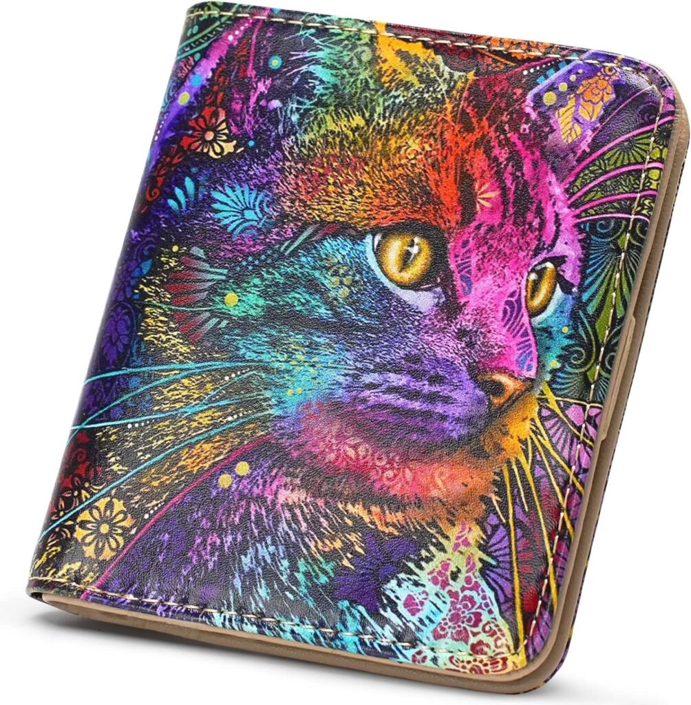 APHISON Womens Wallet, Slim Small Wallet for Women RFID Wallet Women Cartoon Microfiber Leather with ID Credit Card Holder Zipper Coin Pocket Bifold Compact Wallet Cat