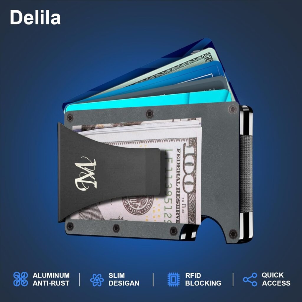 Delila Minimalist Slim Wallet for Men RFID Blocking Credit Card Holder Mens Wallet Front Pocket Wallet with Metal Money Clip Carbon Fiber Slim Wallet for Men Slim Minimalist