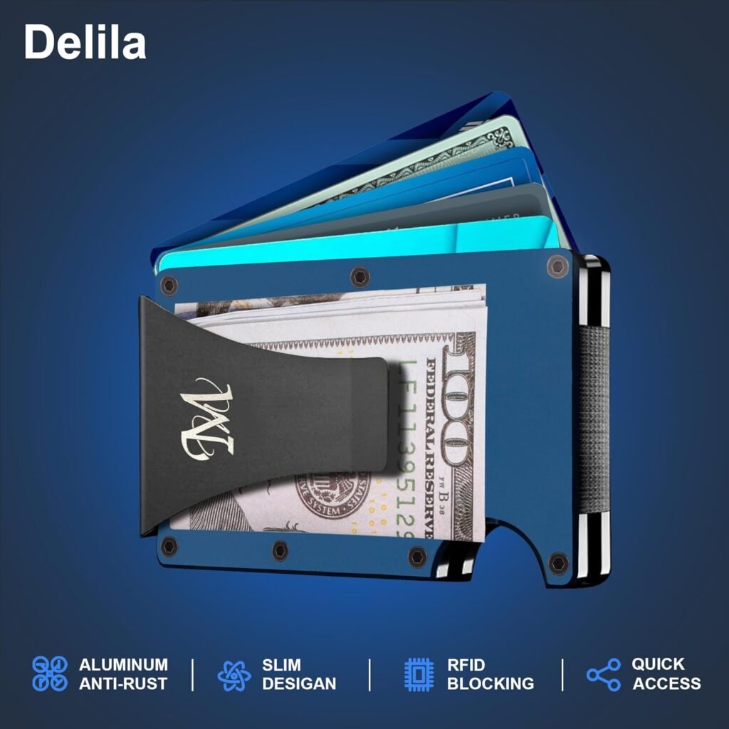 Delila Minimalist Slim Wallet for Men RFID Blocking Credit Card Holder Mens Wallet Front Pocket Wallet with Metal Money Clip Carbon Fiber Slim Wallet for Men Slim Minimalist