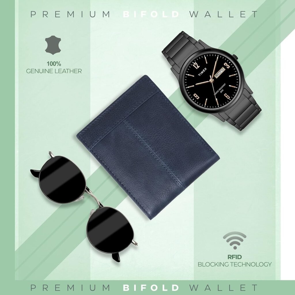 ESTALON Black Leather Wallet For Men | Gifts For Him | Multiple Card Holder | RFID Protected | Bifold Wallet | 1 ID Window