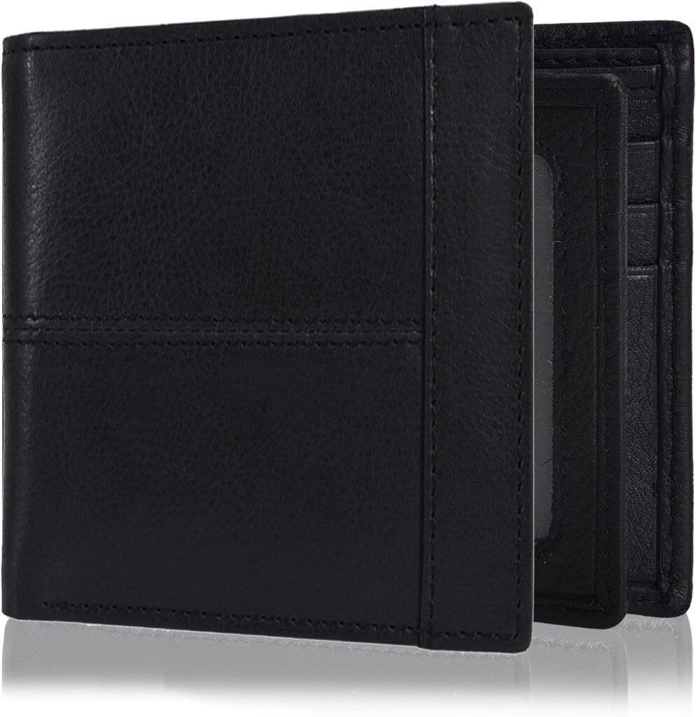 ESTALON Black Leather Wallet For Men | Gifts For Him | Multiple Card Holder | RFID Protected | Bifold Wallet | 1 ID Window