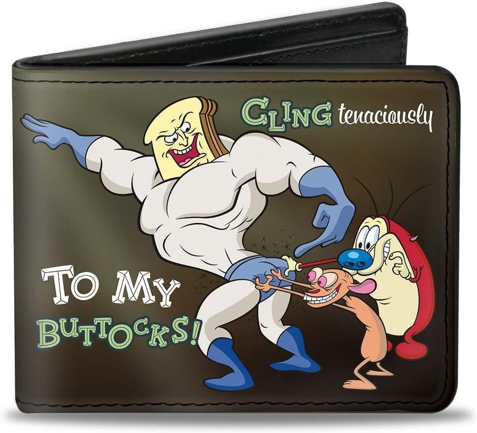 Nickelodeon mens Buckle-down Pu Bifold - Powdered Toastman Cling Tenaciously to My Buttocks! + Ren and Stimpy Wallet