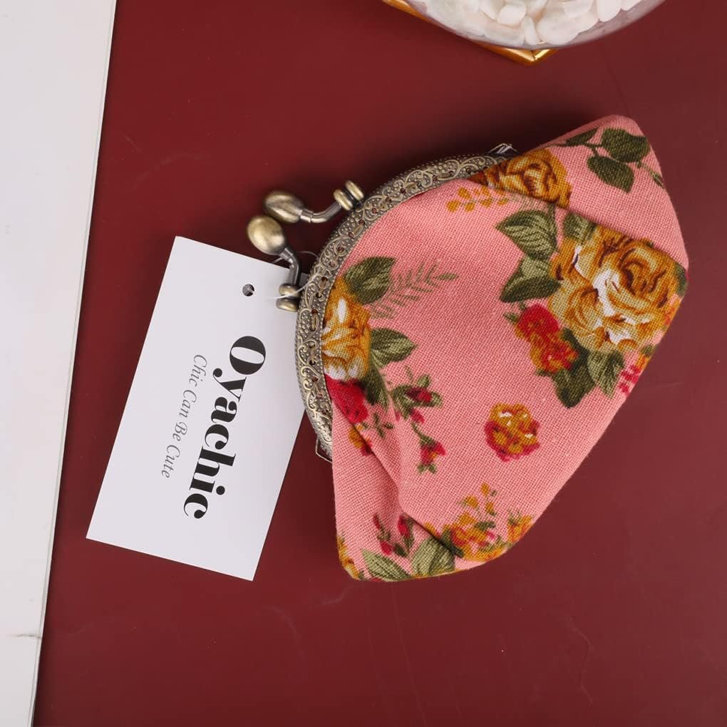 Oyachic Printed Coin Purse Vintage Pouch Buckle Clutch Bags Kiss lock Change Purse Floral Clasp Wallets For Women