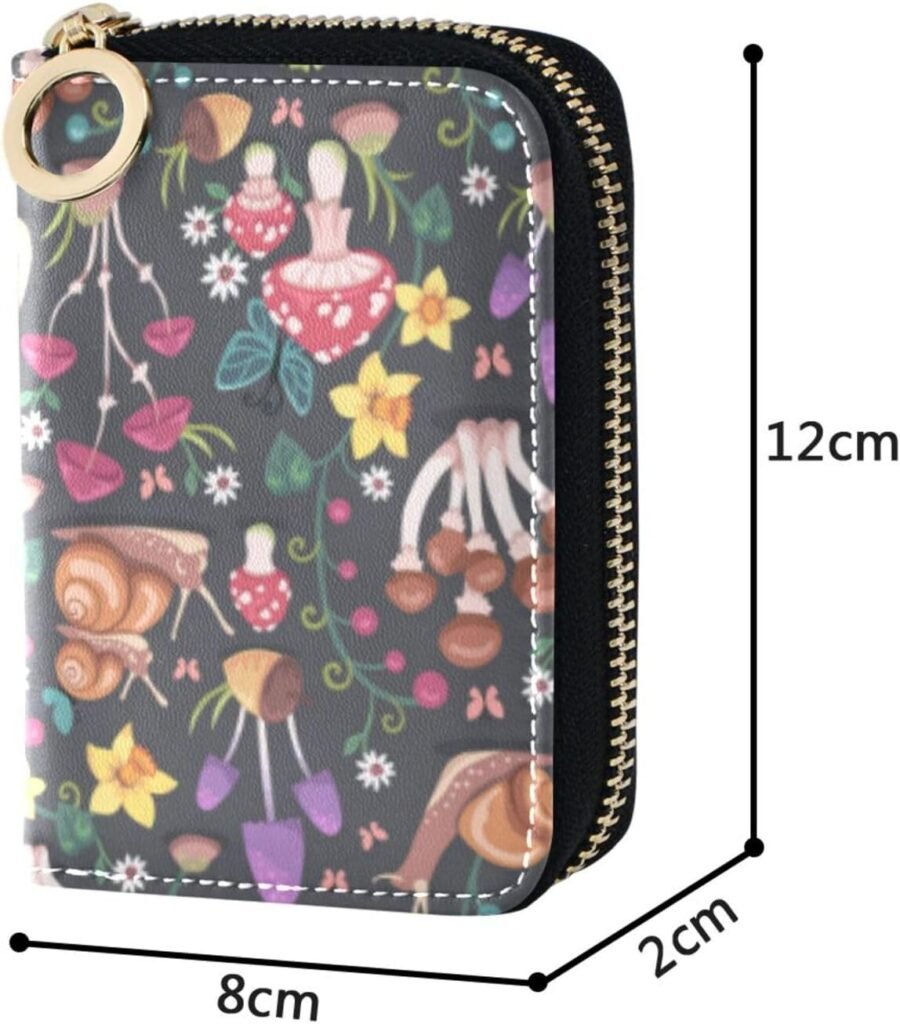Vintage Magic Forest Moon Mushroom RFID Credit Card Holder Leather With Zipper Card Case Wallet for Women Girls