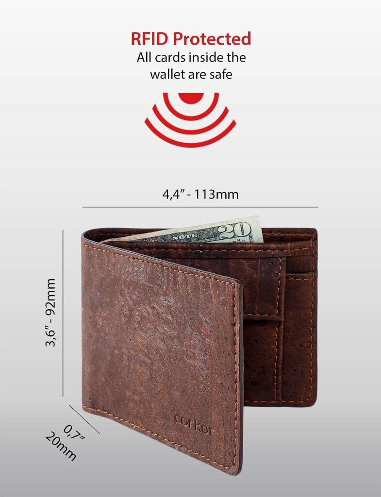 Corkor RFID Wallet With Coin Pocket -RFID Blocking - Vegan Leather – Cruelty Free – Eco Friendly - Black