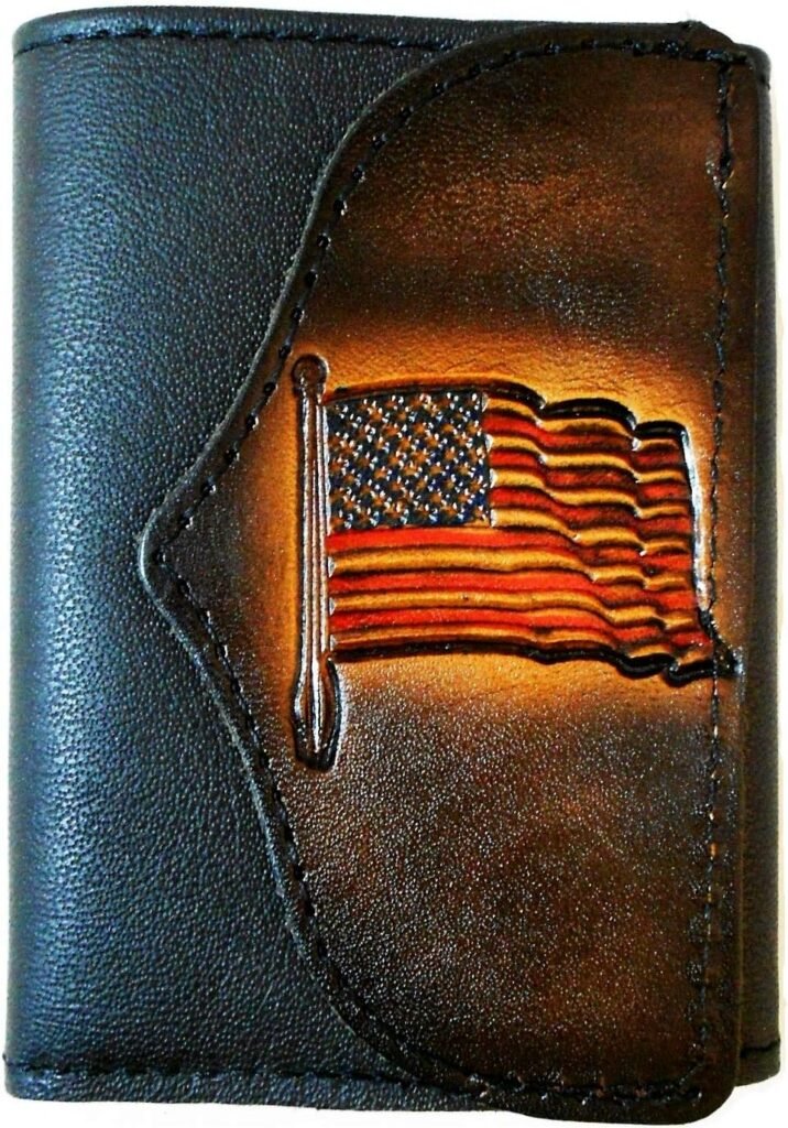 Hilltop Leather Company American Mens Flag USA Handcrafted Leather Trifold Wallet
