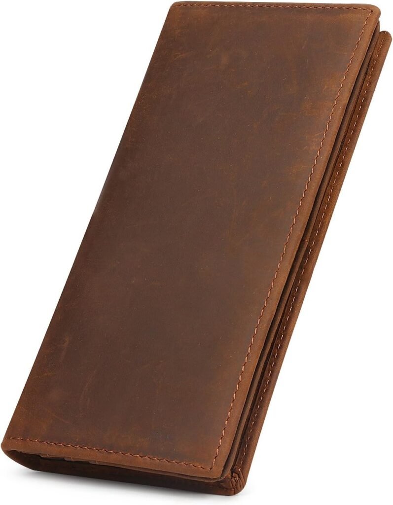Kattee Mens Vintage Genuine Leather Long Wallet for Checkbook Credit Cards