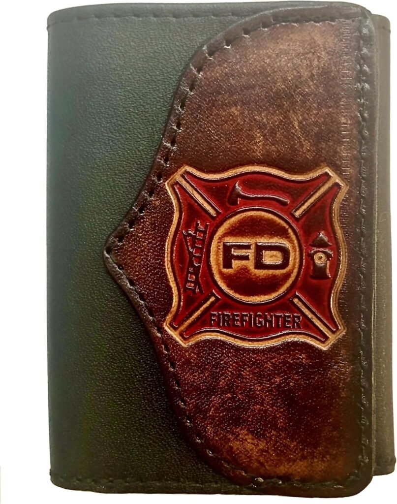 Mens Firefighter Handcrafted Leather Trifold Wallet