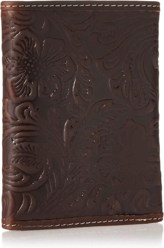 Lucky Brand Mens Embossed Trifold and L Wallet (Available in Cotton Canvas, Leather Western-Brown, Tri-Fold