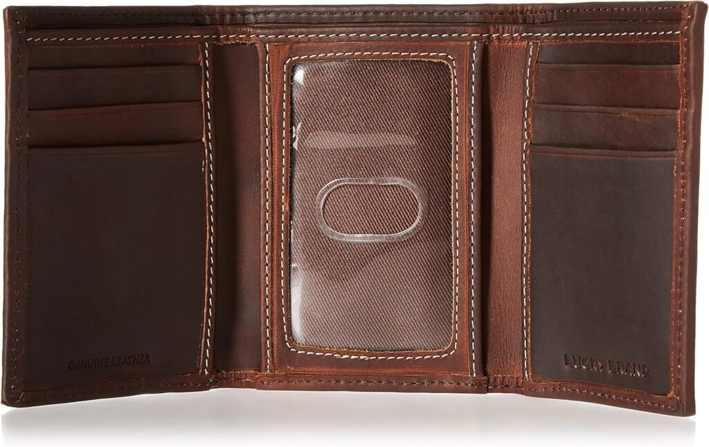 Lucky Brand Mens Embossed Trifold and L Wallet (Available in Cotton Canvas, Leather Western-Brown, Tri-Fold