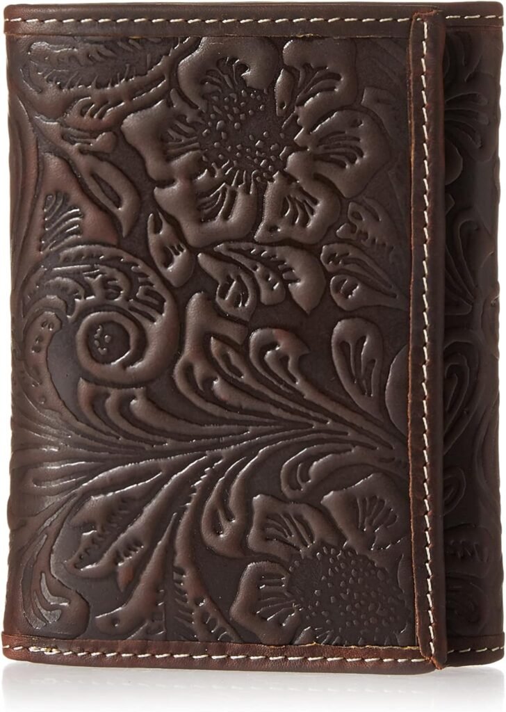 Lucky Brand Mens Embossed Trifold and L Wallet (Available in Cotton Canvas, Leather Western-Brown, Tri-Fold