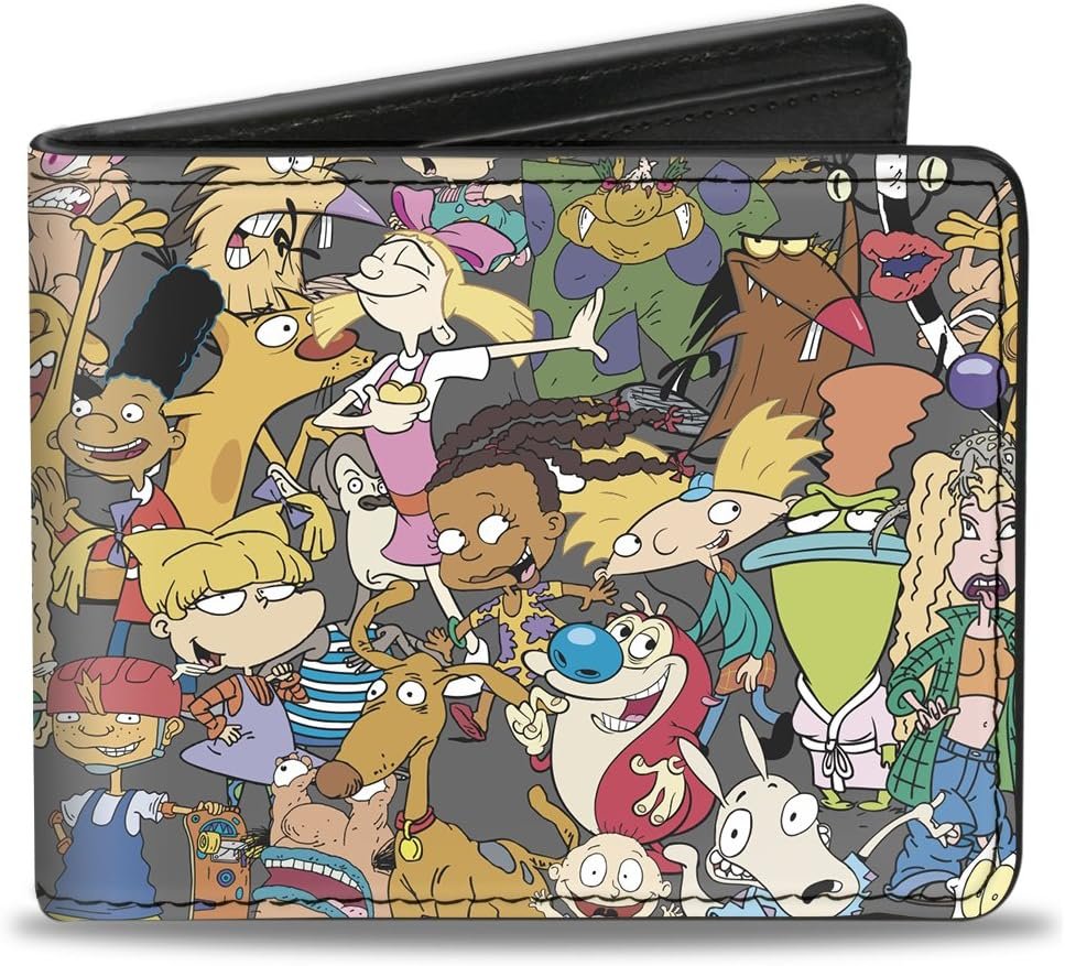 Nickelodeon mens Buckle-down Pu Bifold - Nick 90s Rewind Mutli Character Mash Up Collage Gray Bi Fold Wallet, Nickel Sample Rewind, 4.0 X 3.5 US